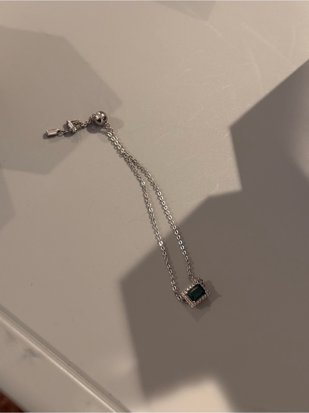 Swarovski Silver Bracelet with Emerald-Green Square Crystal